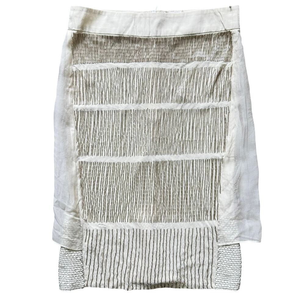JF & Son Silk Beaded Sequin Skirt Size 4 White Silver SS09